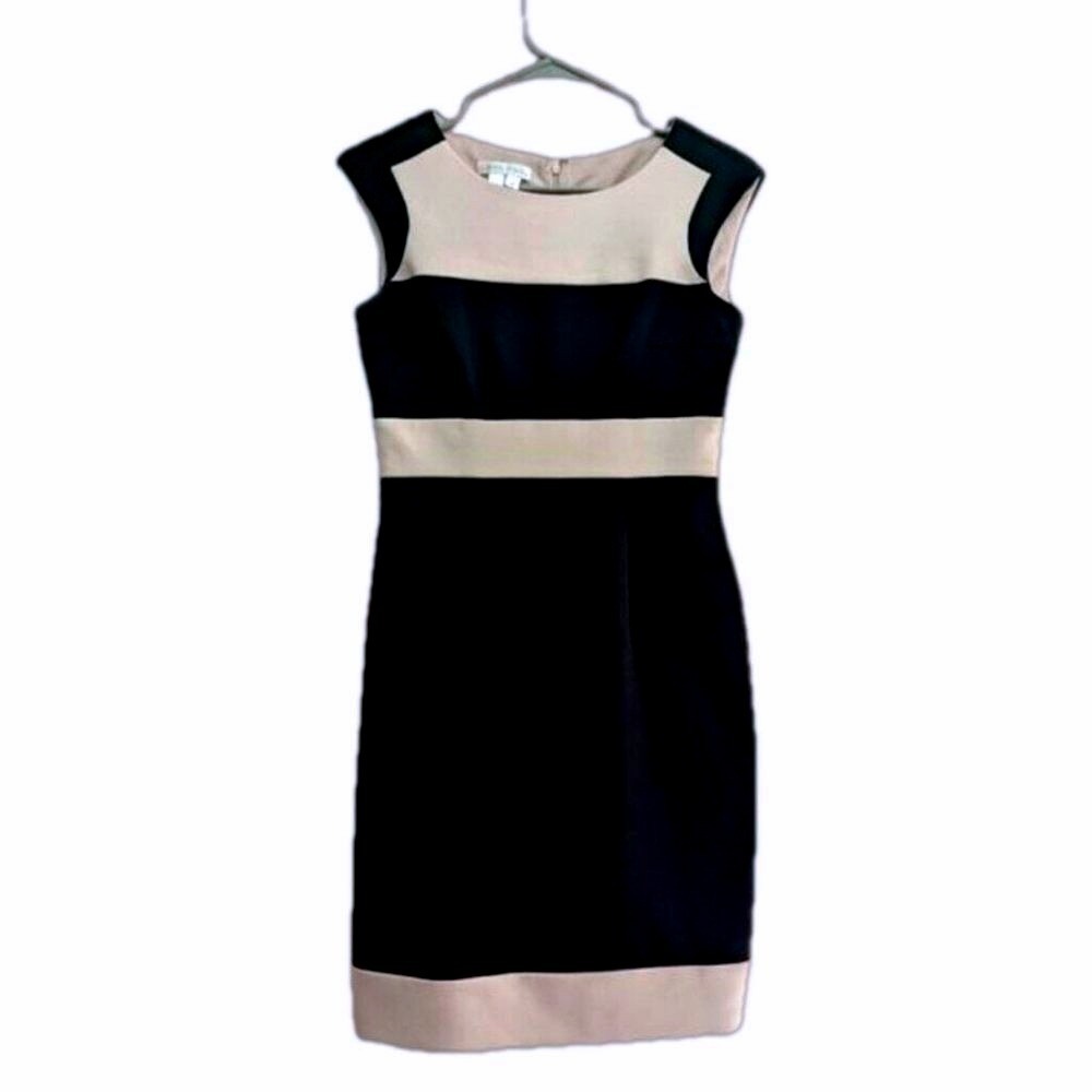Black Tan Dress Women's Size 4 Sleeveless Sheath Satin Finish Zipper Back‎